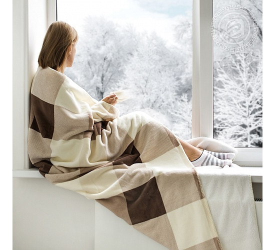 Плед флисовый АртПостель Клетка цвет бежево-коричневый