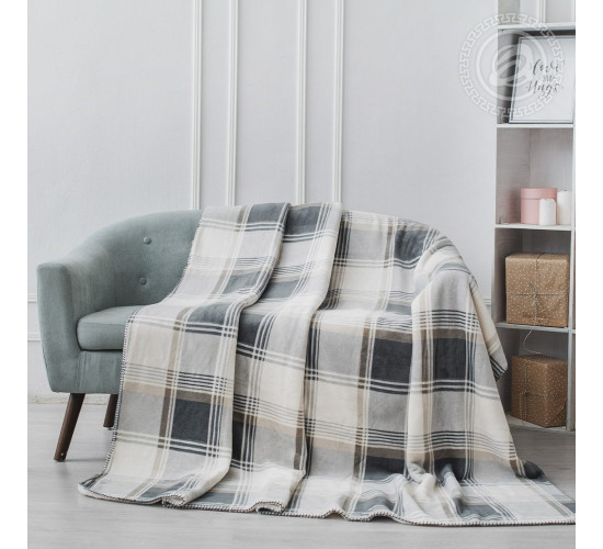 Плед флисовый АртПостель Клетка цвет сливки-серый