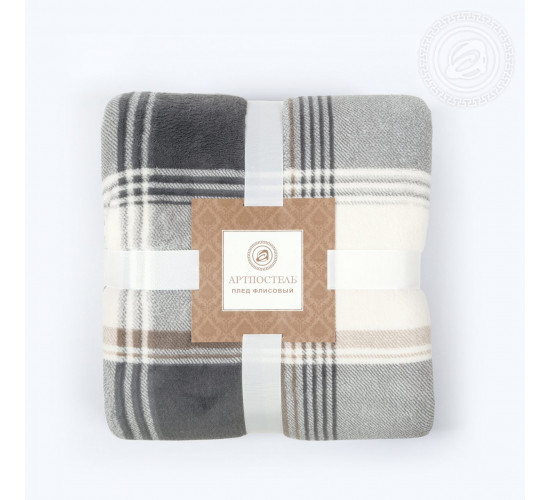 Плед флисовый АртПостель Клетка цвет сливки-серый