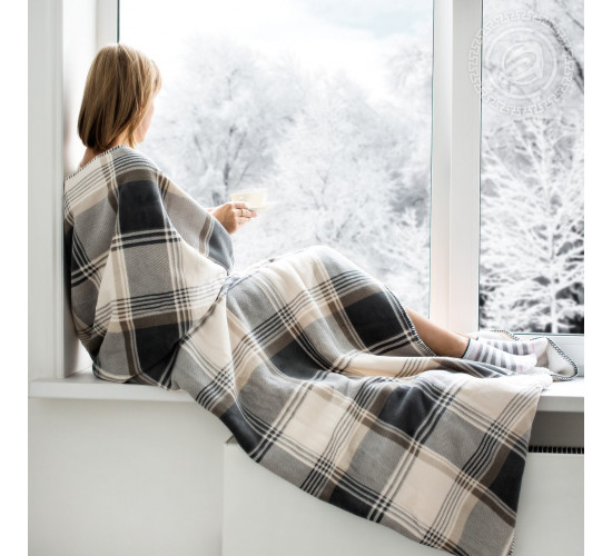 Плед флисовый АртПостель Клетка цвет сливки-серый