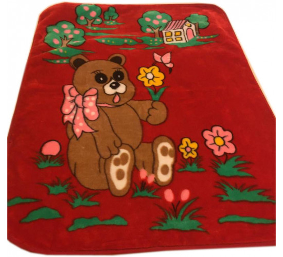 Плед акриловый детский Орленок Медвежонок в цветах красный