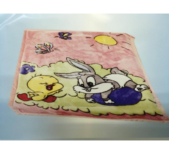 Плед акриловый детский Орленок Цыпленок и зайка розовый