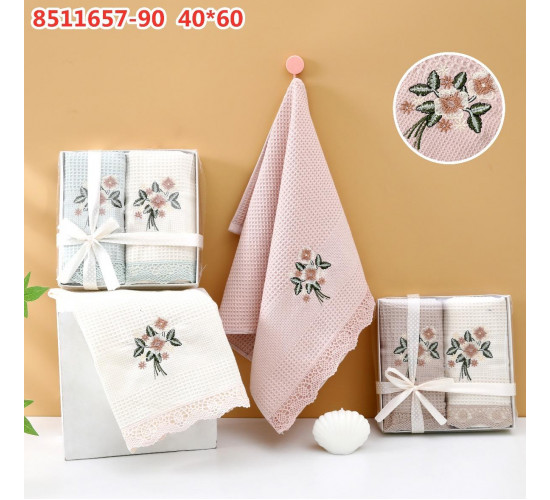 Набор вафельных полотенец 2 шт в коробке Букет