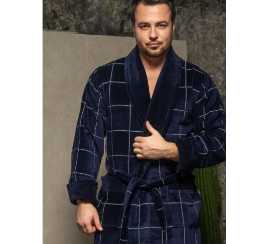 Халат KEVIN мужской велюровый с воротником цвет синий