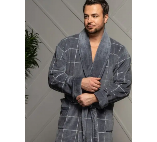 Халат KEVIN мужской велюровый с воротником цвет серый